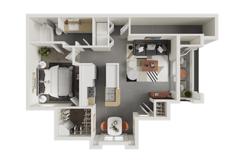 Floor plan for 1 bed, 1 bath, 754 sqft